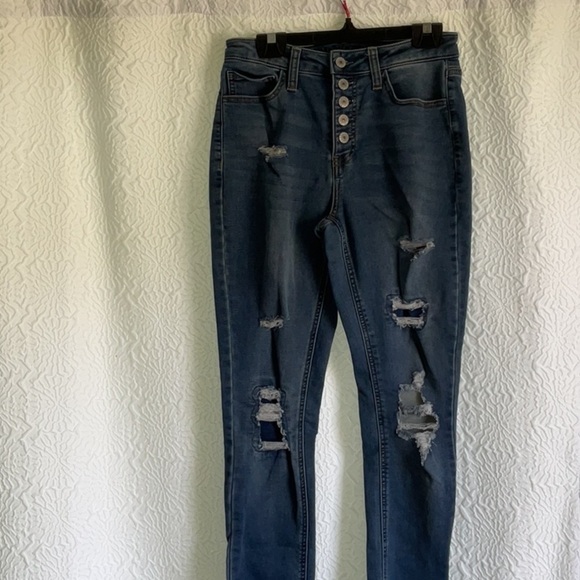 Arizona Jean Company High Rise Blue Jeans Distressed - Picture 1 of 8